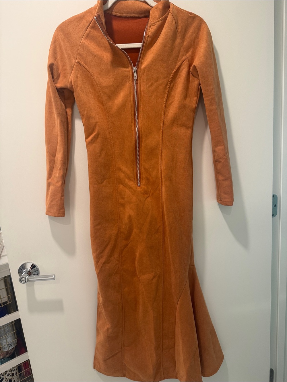 NWT Women's Elegant Long Suede-Texture Dress - Picture 5 of 6